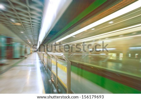 High speed subway train in motion blur