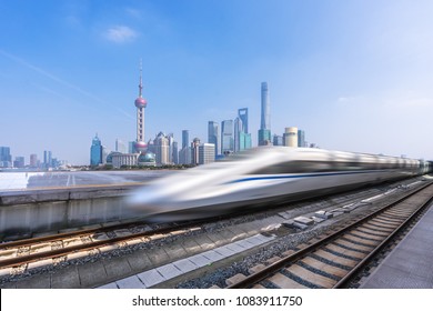 High Speed Train With Modern Building In  China