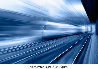 High Speed Train Runs On Rail Tracks - Train In Motion