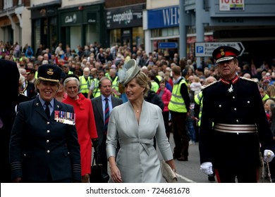 High Street, Dorking Town, Surrey, United Kingdom, 29 September 2017: Sophie The Countess Of Wessex, Walking In The Farewell Parade For Headley Court Defence Medical Rehabilitation Centre.