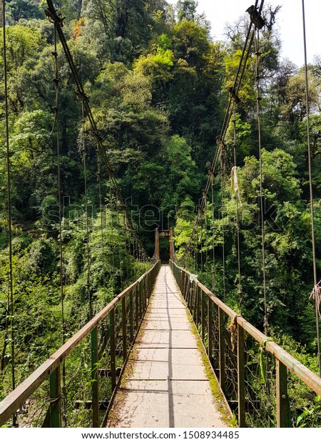 High Suspension Bridge Forests Kanchenjunga National Stock Photo Edit Now 1508934485