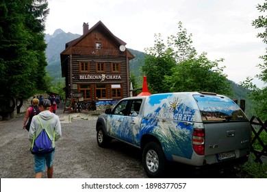   HIGH TATRA, SLOVAKIA - JULY 20, 2019: Hrebienok, Stary Smokovec, Vysoke Tatry. People Hiking To The Top Of The High Tatra Mountains, Slovakia                             