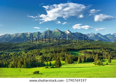 Similar – Inspirierendes Abendlicht im Frühjahr. Sonnenuntergang in der Tatra