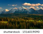 The High Tatras Mountains (Vysoke Tatry, Tatry Wysokie, Magas-Tátra) from Osturňa village. Mountain range in Slovakia with first snow