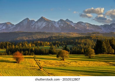 The High Tatras Mountains (Vysoke Tatry, Tatry Wysokie, Magas-Tátra), Sunrise View With Clear Sky, Belianske Tatry, Lapszanka, Autumn Poland.