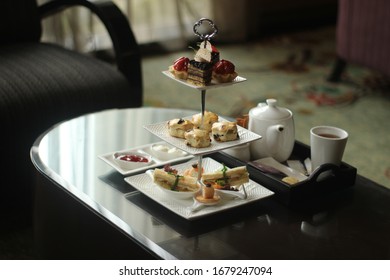 High Tea Or Afternoon Tea, Bread, Butter And Tea