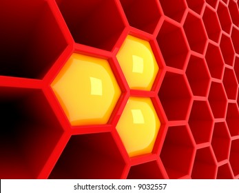 High tech 3d red honeycomb
