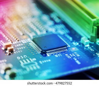 High Tech Circuit Board. macro photo of electronic circuit. symbol of technology. Close up