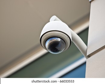 High Tech Overhead Security Camera At A Government Owned Building.