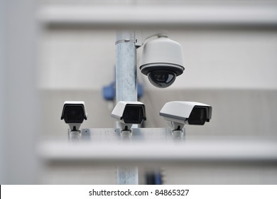 High Tech Overhead Security Camera System Installed In Guarded Industrial Area