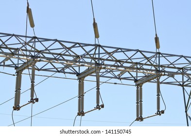 High Tension Power Lines Meet A Sub Station In California