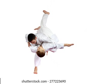 High Throw Judo Are Doing Athletes  On A White Background Isolated