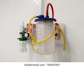 High Vacuum Regulator, Suction Pipeline,Oxygen Pipeline,For Medical Treatment Of Patients.White Background.