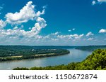 High View of Bend in Ohio River with Blue Sky and Clouds