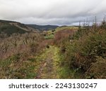 A high view down the upper Dulas Valley at Aberllefenni, Gwynedd, Wales, UK.