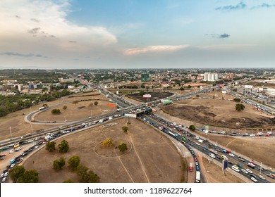 High View Point Cityscape Of Accra, Ghana. Traffic Jam On The Tetteh Quarshie Interchange
Connecting N4 Legon East Road With N1 Tema Motorway Aflao Road.
 Northern Accra On The Background 