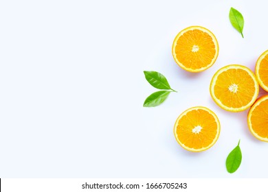 High Vitamin C, Juicy And Sweet. Fresh Orange Fruit On White Background.