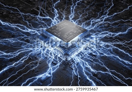 High Voltage AI Microchip Processor with Electric Energy Surge Circuit Board Background