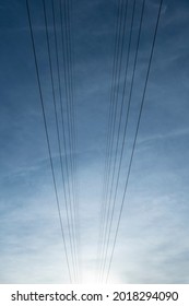 high voltage cable with the evening sky