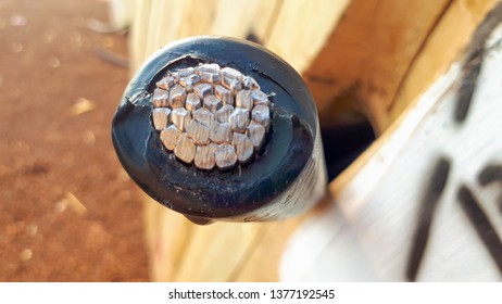 High Voltage Cable,Close Up Of High Voltage Cable And Blurred Background.