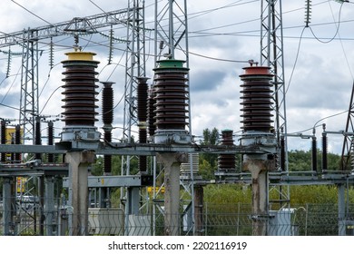 High Voltage Circuit Breaker In A Power Substation.