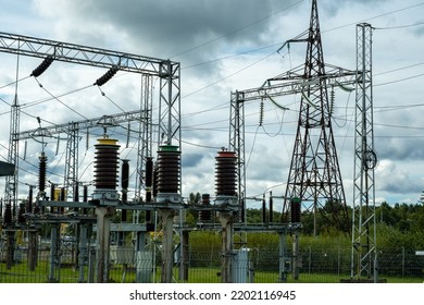 High Voltage Circuit Breaker In A Power Substation.