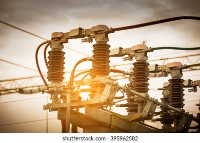 High Voltage Circuit Breaker In A Power Substation