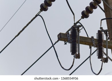 High Voltage Drop Out Fuse On Electricity Post