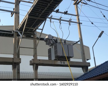 High Voltage Drop Out Fuse On Electricity Post.