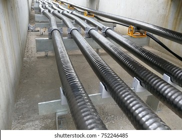 High voltage electric cables in trenches,  underground cables installation