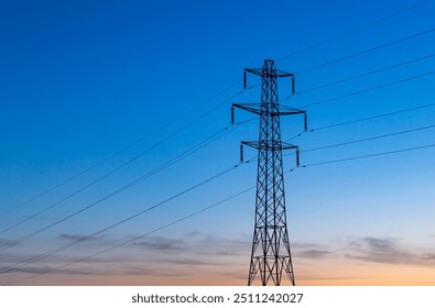 high voltage electrical pole and electricity pylon for electricity energy technology from power plant as fuel and power generation to customer, industry, and city - Powered by Shutterstock