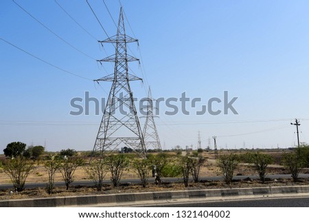 High voltage electrical pole structure in Rajkot, Gujarat, India