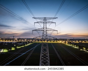 High voltage electricity tower landscape at sunset - Powered by Shutterstock