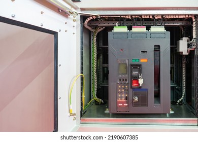 High Voltage Equipment. Electrical Equipment. Air Circuit Breaker. Concept Sale High-voltage Equipment. Metal Cabinet With Automatic Switch. Overload Protection Device. Overload Protection Technology