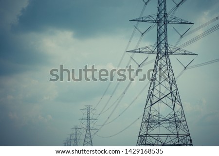 High voltage pole cable wire and Blue sky with cloud background