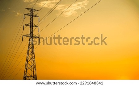 High Voltage Pole on Sunset Background,Line Electric Energy Power Station Tower Hight Voltage Transmission electrician Grid,Danger Technology Construction Plant,Substation Pylon Industry Generator.