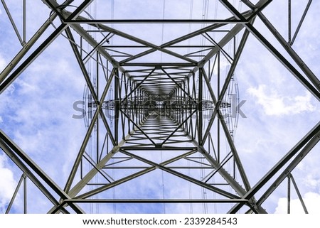 High voltage pole steel construction with wires from below