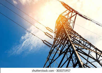High voltage post or High voltage tower - Shutterstock ID 303371957