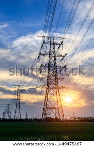 High voltage post,High voltage tower sky sunset background