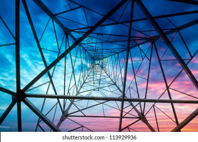 high voltage post.High-voltage tower sky background. - Shutterstock ID 113929936