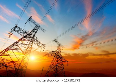 high voltage post.High-voltage tower sky background. - Shutterstock ID 117501793