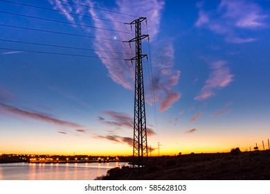 High voltage post.High-voltage tower sky background.