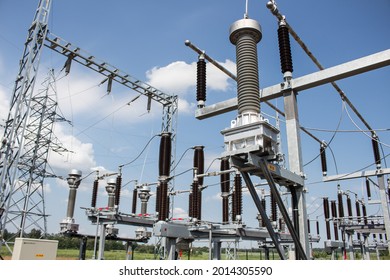 High voltage power transformer substation.