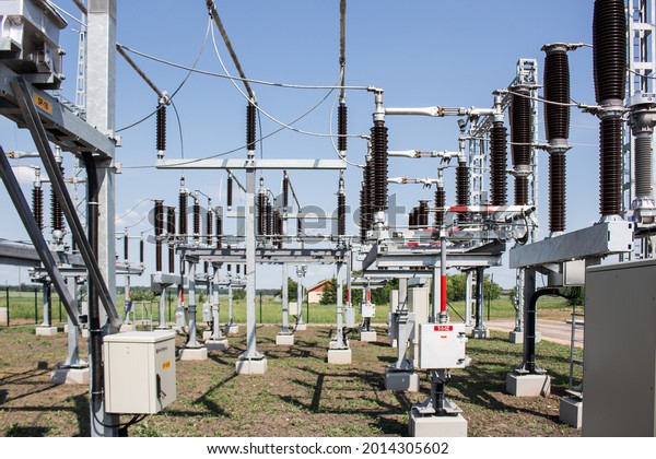 High voltage power\
transformer substation.