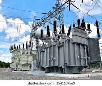 High voltage substation. Power Transformer. The equipment used in electrical station. The equipment used to raise or lower voltage, high voltage power station