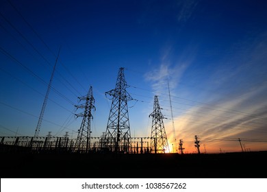 High Voltage Substation Sky Sunrise Stock Photo 1038567262 | Shutterstock