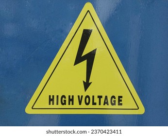 High voltage symbol or danger sign, high voltage information on the electrical panel cover