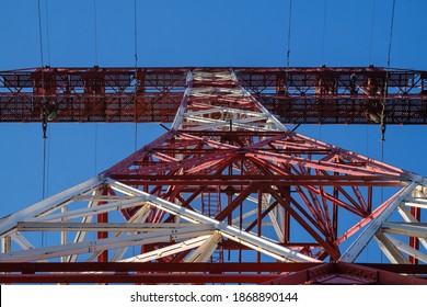 High Voltage Tower Below. Concept Of High Voltage Construction. High Voltage Pylon