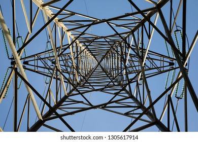High voltage tower from inside structure.