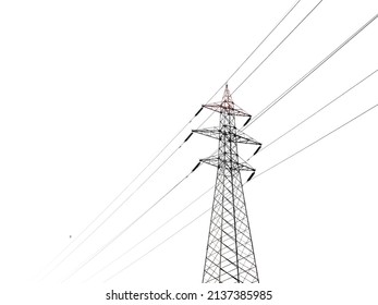 high voltage towers pylon on isolated white background - Shutterstock ID 2137385985